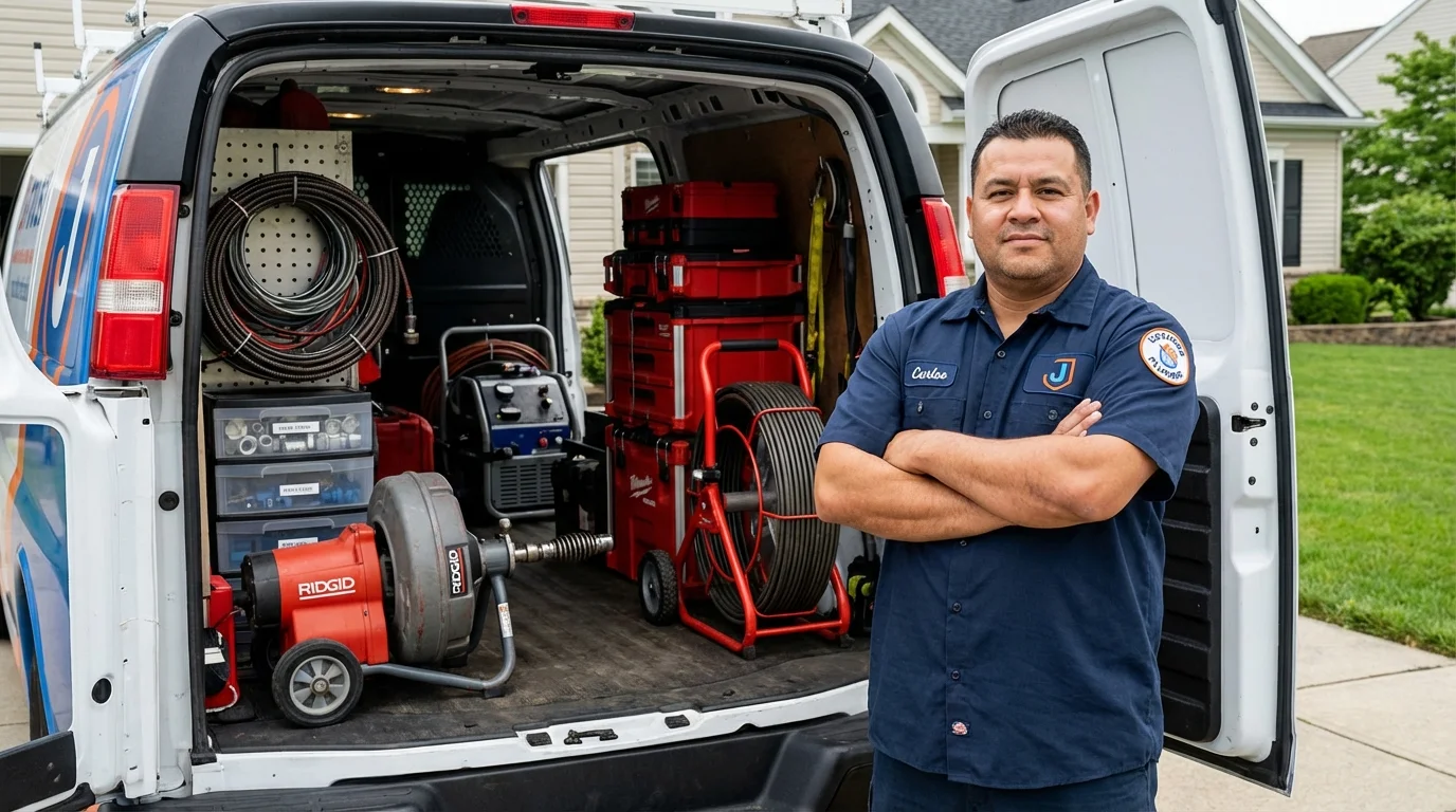 Professional drain cleaning equipment and Johns Plumbing LLC plumber in Petersburg