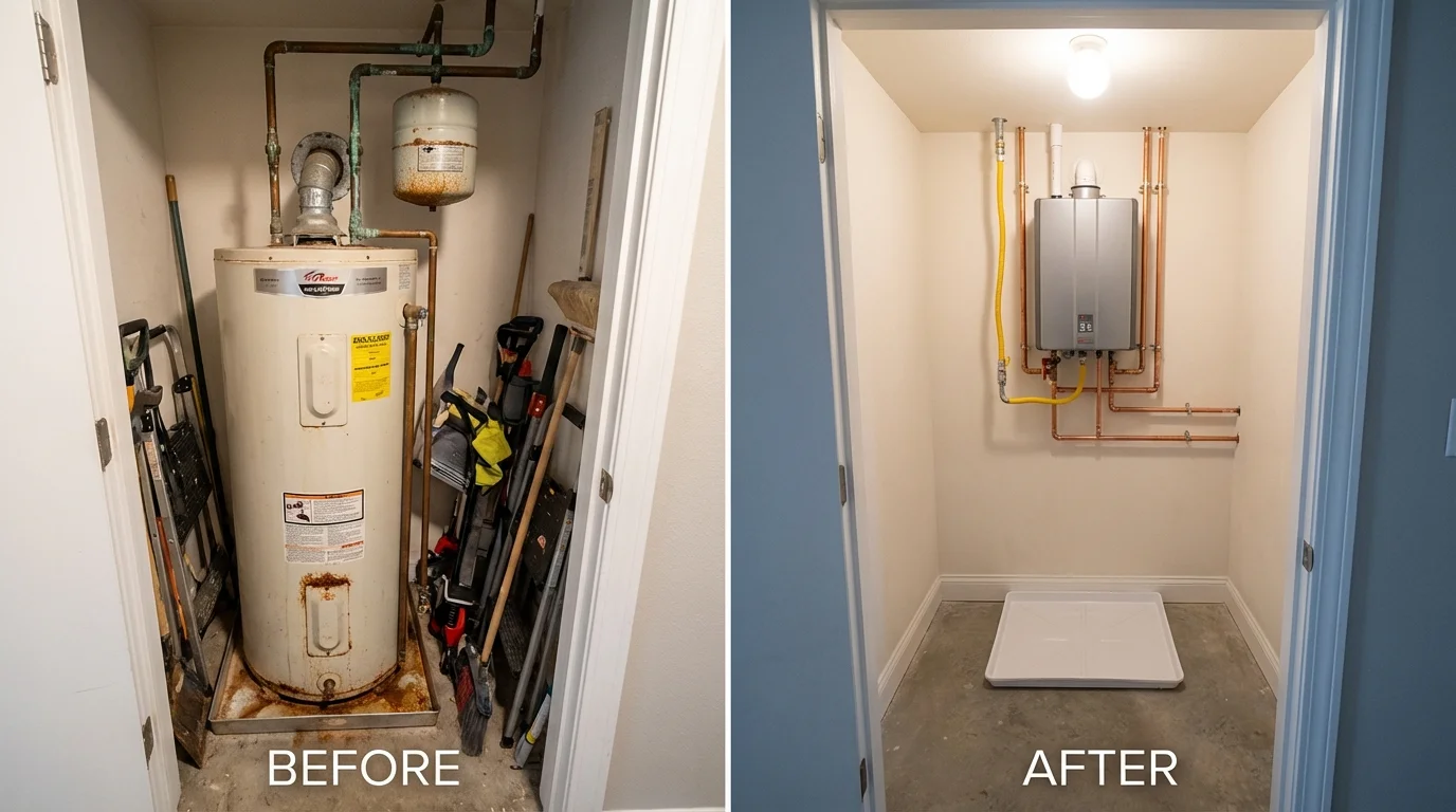 Tank water heater versus wall-mounted tankless unit comparison for Petersburg, VA homeowners