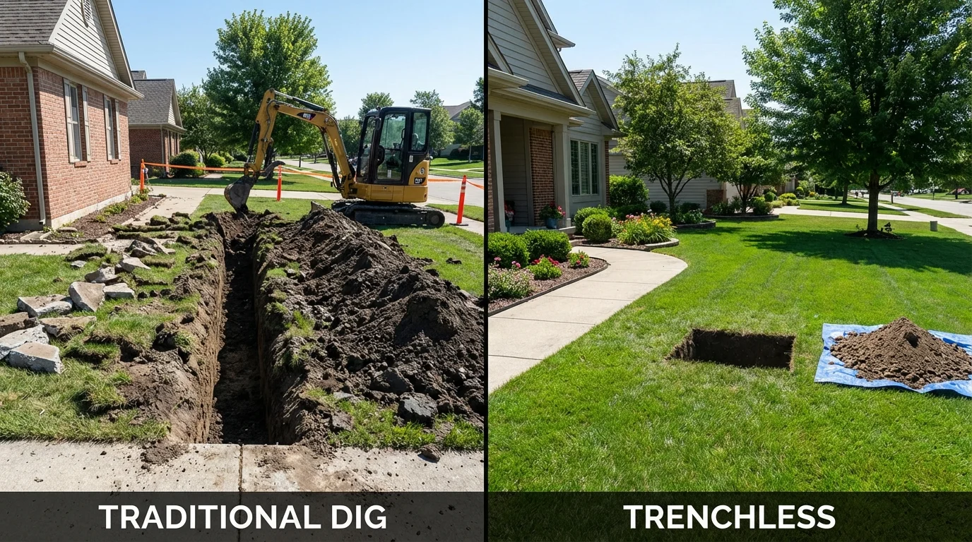 Trenchless sewer repair with minimal yard damage versus traditional excavation in Petersburg, VA